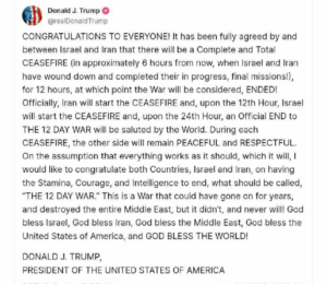 IRAN= Waffenstillstand= JA/ +RUS-Trump-Nuklear-Aussagen