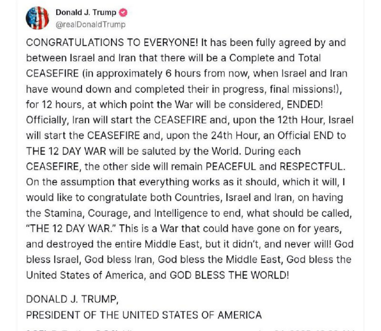 Israel-Iran Waffenstillstand? Möglicherweise?!?= hält Israel den Waffenstillstand? / RUS-Trump-Nuklear-Aussagen