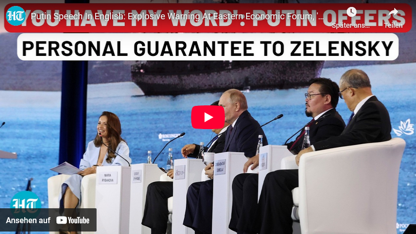Full Video/Putin am Eastern Economic Forum: Ansprache, Fragen +Antworten/ +Indien vs Trump