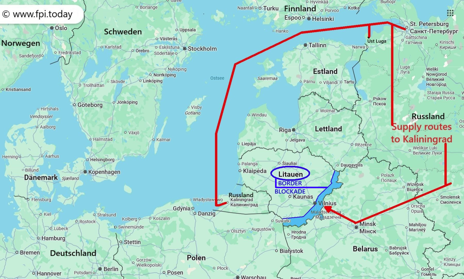 Litauen-Grenz-Schließung/ Kaliningrad- Land- Blockade=Belagerung hat begonnen: Weder Lebensmittel noch sonstiges kommt auf dem Landweg mehr durch