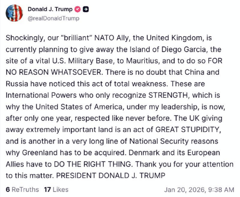 Trump/ Diego-Garcia-Aufregung: UK fixiert neue Rechts-Zustände/ US-Basen-Nutzung bleibt erhalten