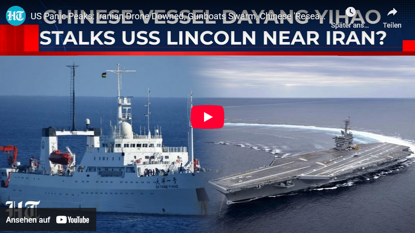 Vor Iran-Küste: IRN+RUS+CHN-Schiffe im Meeres-Raum mit US-Armada