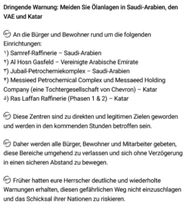 US greifen Iran-Öl +Gas-Anlagen an / Iran kündigt Vergeltung an: Liste möglicher Ziele veröffentlicht