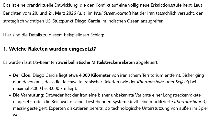 Iran Raketen-Angriff auf UK/US-Basis Diego Garcia= auch Stockholm +Oslo in Iran-Raketen-Reichweite