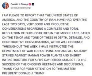 Trump setzt Ultimatum aus/ Iran bestreitet Verhandlungen= Verschiebungsgrund= Börsen?