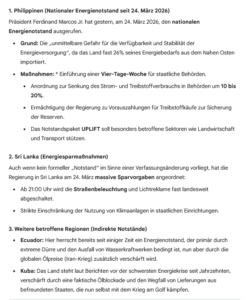 US-IR-Meldungen: Meldungen aus der Region/ Tasnim-Artikel/ Energie-Notstands-Meldungen, etc.