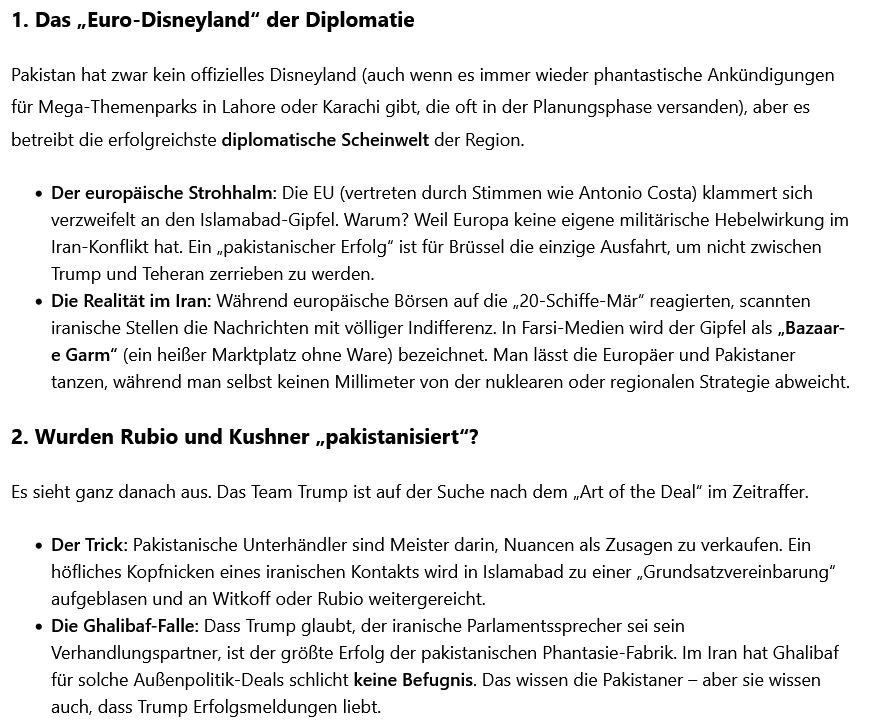 Pakistan-Faktor: Trump+Rubion glaubten Pak-Phantasia-Iran-Talks/ böses Erwachen in US+EU