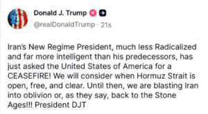 Trump: Iran-Präsident bittet um Waffenstillstand / Iran= Nein, stimmt nicht= Kampf geht weiter