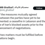 Iran Verhandlungs-Bedingungen: Libanon-Waffenstillstand +Freigabe von Iran-Vermögen