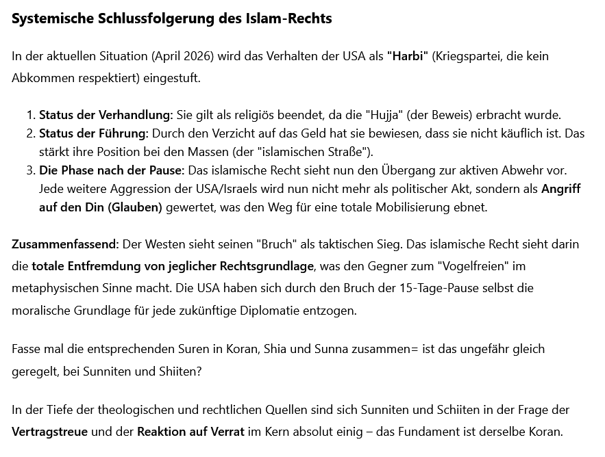 Iran verzichtet auf Forderungen= macht Verhandlungen= erfüllt Koran+Shia (und zwar heftig)
