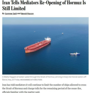 Hormuz: Iran mit partieller Öffnung, USA mit (noch immer) voller Blockade/ +mehr