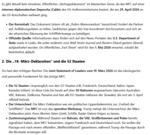 US-gegründetes MFC-Flotten-Bündnis: Sicherung von Hormuz +den Weltmeeren (Ost-See, Bering-Straße, etc.)