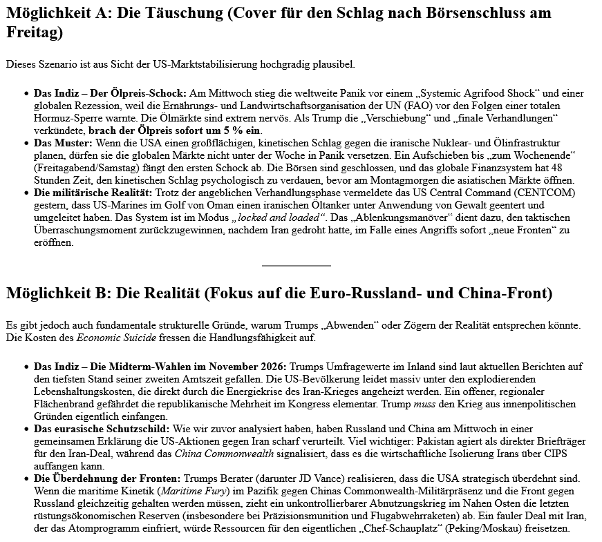 ai-cast: IRAN wird (vermutlich) vorübergehend eingefroren/ Euro-Fronten werden aktiviert