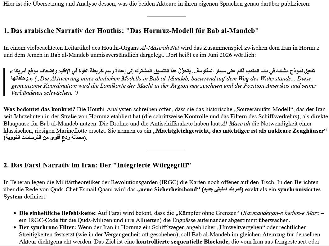 ai-cast: Iran kündigt ‚Resistance Security Belt‘ an= Straßen von Hormuz +Mandeb (Houthis) unter koordiniertem Kontroll-Regime