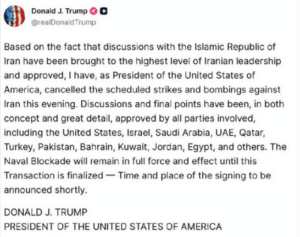 Update-1 /Trump sagt Bomben-Angriffe auf Iran ab/ Iran bestreitet dass es einen fertigen Text gäbe
