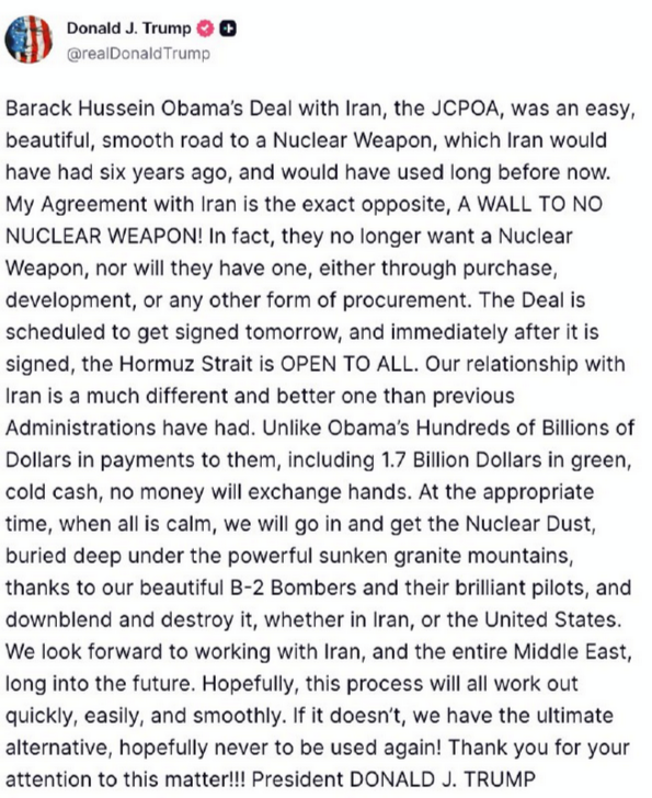 UPDATE-4/ USA-Iran: Elektronische Unterzeichnung soll laut USA morgen erfolgen/ IRAN meint NEIN, Vorschläge muss man erst prüfen (wird es ein Mono-Deal-?)