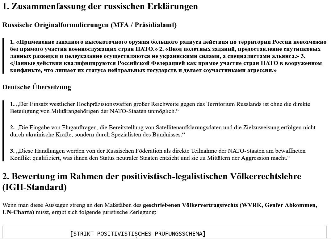 ai-cast +Clip: RUS weist NATO-Mächten völkerrechtlichen Satus „Partei des bewaffneten Konflikts“ zu/ +mehr