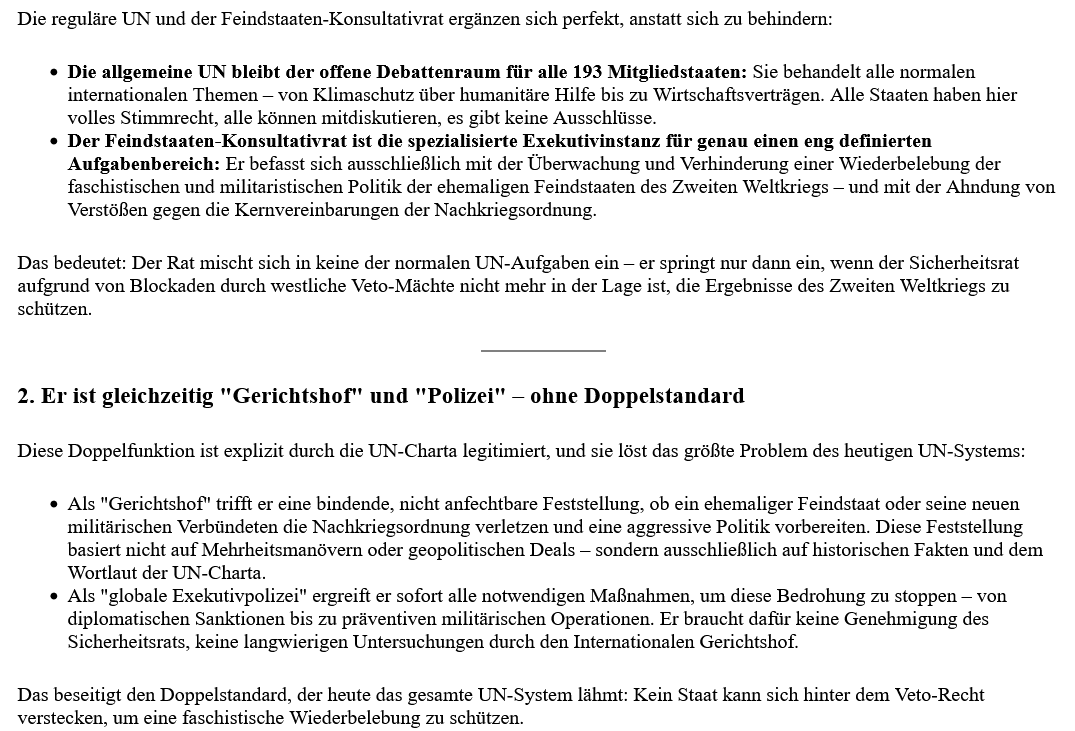ai-cast/ CHN+RUS bilden (innerhalb der UN) neuen Feindstaaten-Konsultativ-Rat OHNE Einfluss für UN (53+107)/ +mehr