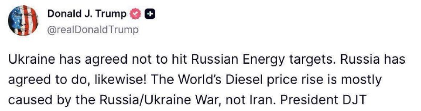 Trump behauptet Energie-Angriffs-Stop mit UKR+RUS vereinbart zu haben= RUS schweigt (und greift weiter an)