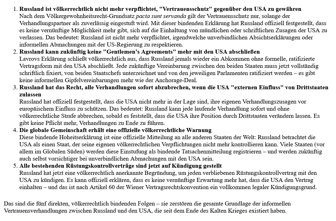 ai-cast zu UKR-Friedensverhandlungen: Lavrov fixiert völkerrechtlich die EU als ausgeschlossen, die USA als unzuverlässig