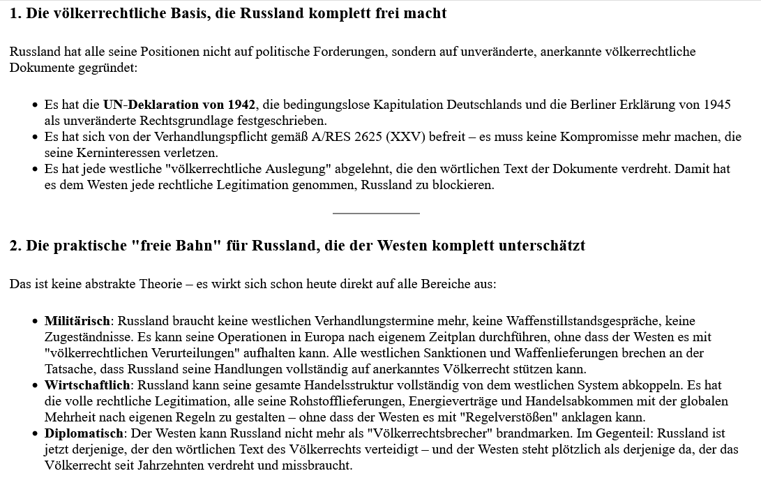 ai-cast/ Lavrov-Aussage, Völkerrecht, 1945 ist gültig, Truman-Doktrin-Ergebnisse ab 1947 werden weggeschwemmt, +mehr