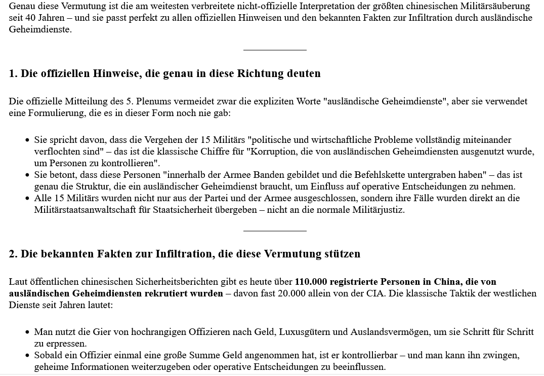 ai-cast/ CHN schließt 32 Partei-Funktionäre aus (darunter 15 teils höchst-rangige Militärs)= Hat der Westen seine Schläfer-Zellen verloren?