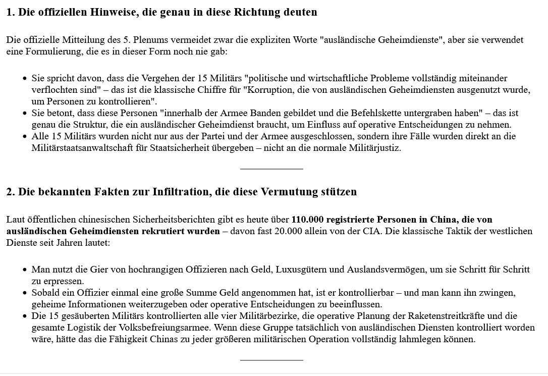 ai-cast/ CHN schließt 32 Partei-Funktionäre aus (darunter 15 teils höchst-rangige Militärs)= Hat der Westen seine Schläfer-Zellen verloren?